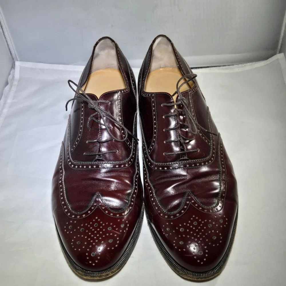 Salvatore Ferragamo Wingtip Mens 11.5 3E Burgandy Leather Oxford Shoes Italy